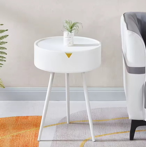 Modern <b>Small</b> <b>White</b> Side <b>Table</b> with Storage Panel Plastic Top Metal Base Living Room Furniture - Product Image 4