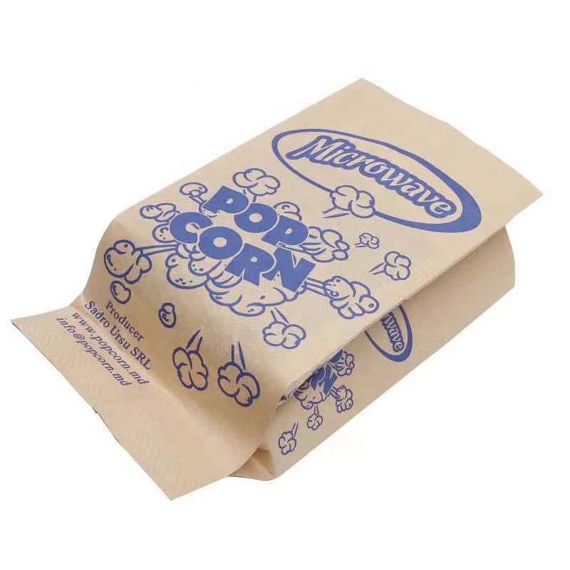 Food Grade Biodegradable French Fries Candy Bread Chips Pop Corn Packaging White Kraft Paper Fluorine-free Microwave Popcorn Bag