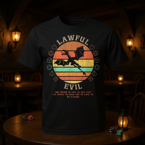 T-shirt de joueur de jeu de rôle Lawful Evil Vintage D20 Dragon RPG - Product Image 3