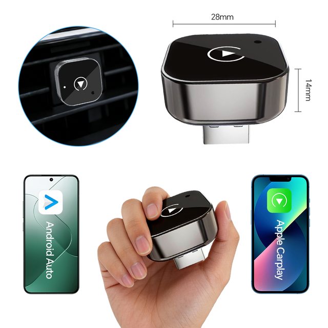 Carplay Wireless Adapter Mini Wireless Plug Play Auto 2-in-1 Upgrade Wired to Android Auto Carplay 1 Year Warranty Universal Fit