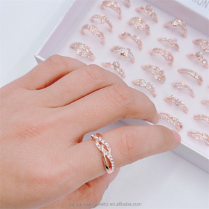 Di alta qualità oro rosa da donna anello con diamanti Set anello europeo colore semplice oro argento rosa gioielli all'ingrosso - Product Image 5