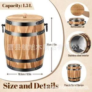 Retro Wooden Beer Barrel Ice <b>Bucket</b> <b>With</b> <b>Lid</b> For Wedding And Outdoor Use Durable Round Shape - Product Image 4