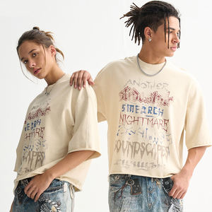 Venta al por mayor caliente Hip Hop 270 Gsm Boxy Cropped Graphic Tee Raw Hem Screen Print manga corta Oversize camiseta - Product Image 1