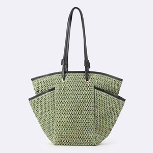 女式休闲手提包沙滩包新款简约时尚大容量草编单肩纸绳手提包涤纶内衬 - Product Image 1