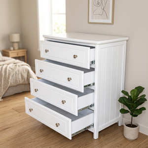 Armoire de rangement élégante à 4 tiroirs en radiata/MDF, design moderne européen, commode durable pour la maison (noir/blanc) - Product Image 1