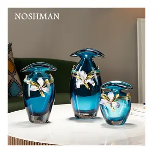 NOSHMAN Seni Meja Nordic Mewah Warna-warni Ikebana Kaca Bunga Enamel Warna Vas Perlengkapan Dekorasi Pernikahan Dekorasi Rumah