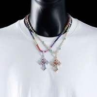 Collier Pendentif Croix Rhombique Personnalisé en Laiton avec Zircons Multicolores Pavés CZ, Bijou Géométrique pour Homme