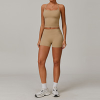 Ensemble de yoga 2 pièces brossé pour femme, tenue de fitness ajustée à séchage rapide pour la course en extérieur et l'entraînement en salle de sport en été, Style 8519