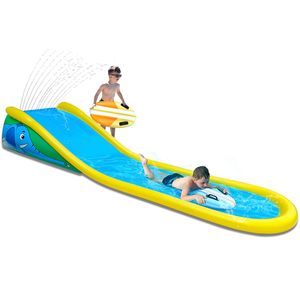 Toboggan aquatique gonflable 15 pieds avec pulvérisateur et 2 planches de surf, pour jardin, parc aquatique d'été, jouet pour enfants de 6 ans et plus - Grande Vente - Product Image 1