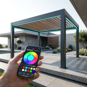 Pérgola Motorizada con Revestimiento de Madera, Pérgola Moderna de Aluminio para Exteriores con Control por Aplicación, Luz RGB y Sensor de Lluvia - Product Image 6