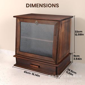 Wooden Bread <b>Box</b> With Metal Grid Door And <b>Drawer</b> For Kitchen <b>Storage</b> - Product Image 5