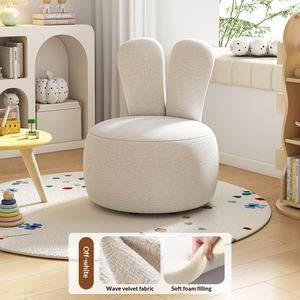 Fauteuil enfant en peluche couleur crème, siège bébé mignon une place, mini fauteuil de lecture et de loisirs avec dossier rond pour salon - Product Image 1