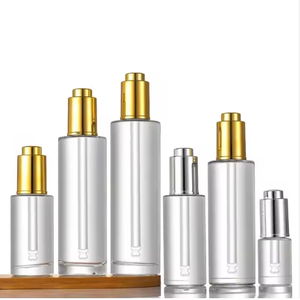 Glass Dropper <b>Bottle</b> Cylinder Shape Clear Body Gold Cap Skin Care Serum Container <b>10ml</b> 20ml 30ml 50ml Push Button Design - Product Image 6
