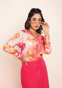 Chemisier rose vif imprimé pour femme – Blouse d'été élégante, décontractée, chic et légère pour les soirées - Product Image 3