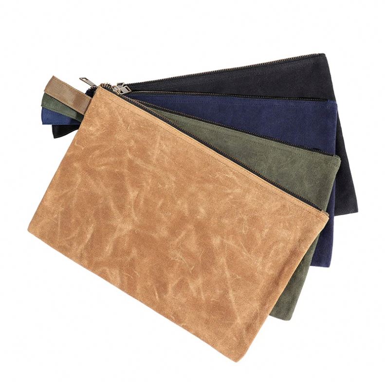 Custom Men's Travel for Toiletry Cosmetic Bag Durable Waterproof Waxed Cotton Canvas with Zipper Closure Features Letter Pattern