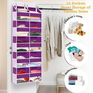 Organisateur de porte 1 pièce, 9 compartiments, violet, en tissu non tissé, pour vêtements de bébé, à accrocher derrière la porte - Product Image 4