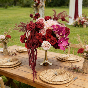 Factory wholesale Luxury <b>Artificial</b> silk Red 40cm Flower Ball for Wedding Table Dining Centerpieces - Product Image 1