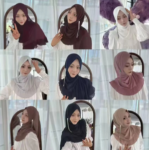 Nuosha OEM Nouveau Hijab en Chiffon à Bordure en Forme de Feuille de Lotus à Angle Droit à Franges à la Mode Musulmane Dubaï Arabie Saoudite CE Porté Quotidien - Product Image 2