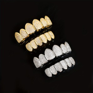 Grillz con Microincrustaciones de Zirconia, Dentaduras de Oro y Plata Estilo Hip Hop, Unisex, Uso Diario, Diseño Geométrico E 013 - Product Image 1