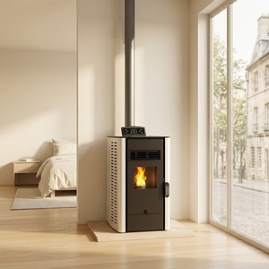 Poêle à granulés de bois compact de style moderne, personnalisable, CE, petit modèle rouge et noir, pour chauffage intérieur, avec télécommande WIFI - Product Image 1