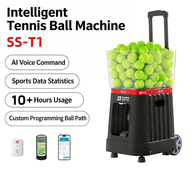 SIBOASI SS-T1 Portable Lightweight Tennis Ball Machine ABS Remote Ball Thrower Trainer with 120 Balls US Plug for Indoor Use