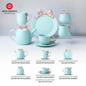 WEIYE Dishes Plates Bowls Set Nordic Style Blue Ceramic Dinner Plate Porcelain Dinnerware Kid Dinner Set Tableware