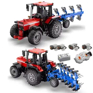 Cada C61052 New Remote Control Multifunctional Farmer Car Farm Tractor Electric DIY Plastic Building Blocks Bricks Toys Sets