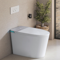 Nouveau siège de toilette intelligent allongé en céramique blanc argenté avec chasse automatique, télécommande, chauffage, fixation au sol, double chasse et siphon S/P