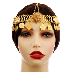 Bohemian tua Mặt dây chuyền headband cho phụ nữ cổ điển dân tộc phong cách vàng màu Multilayer Chuỗi tóc phụ kiện Ấn Độ đồ trang sức