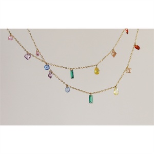 Wholesale Girl Stainless Steel Jewelry Link Chain rainbow Stone Charm <b>Bracelet</b> - Product Image 6