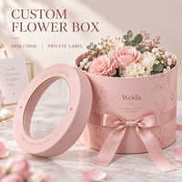Boîte à fleurs ronde rigide personnalisée en carton avec fenêtre, ruban et nœud, pour emballage cadeau de bouquet floral