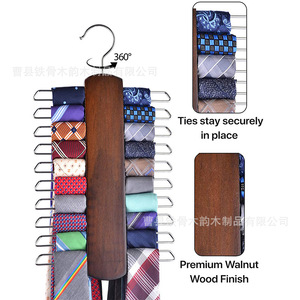 Porte-cravates en bois avec 20 crochets pour écharpes et ceintures, organisateur multifonctionnel avec crochets en acier inoxydable - Product Image 2