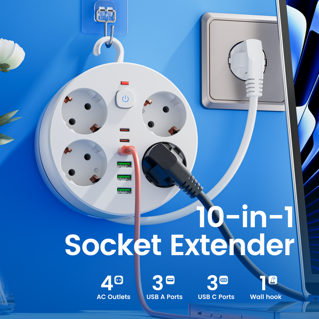 Multi Plug Outlet Extender OEM Factory Fireproof Material 5FT Cord Portable Office Charging Station Bulk Order Custom Branding
