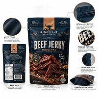 Sacs d'emballage personnalisés pour aliments secs, sachets refermables thermoscellables en plastique pour biltong et viande séchée