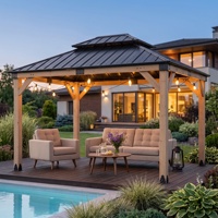 Gazebo en bois robuste et imperméable pour l'extérieur avec toit rigide en métal, pavillon en bois permanent pour jardin et patio