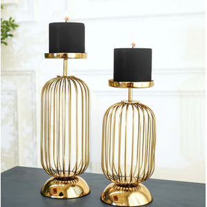 Ensemble de bougeoirs en cage modernes, accent créatif, restaurants, hôtels, bureaux, décoration intérieure contemporaine, laiton/aluminium - Product Image 1