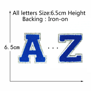 New Silver <strong>Edge</strong> Klein Blue Letter Chenille Embroidery <strong>Iron</strong> <strong>on</strong> Bling Silver Glitter Klein Blue Letter Patches - Product Image 3