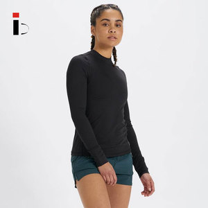 De algodón de cuello alto Spandex OEM jersey de corte Slim <span class=keywords><strong>camisetas</strong></span> para damas de manga larga o-Cuello <span class=keywords><strong>mujer</strong></span> llano T Shirt - Product Image 3