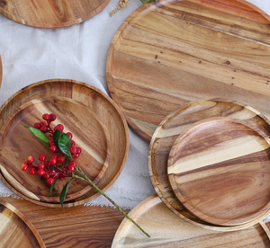 Plato Redondo Multiusos de Madera de Acacia, Plato de Madera Natural para Servir Comida, Bandeja para Servir, Plato Irrompible para Niños al por Mayor - Product Image 1