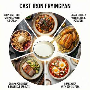 E-TOP Pre-Seasoned Large Cast Iron Skillet with Handle Outdoor Camping Pizza <strong>Pan</strong> Use for <strong>Grill</strong> Stovetop Induction Oven Cookware - Product Image 2