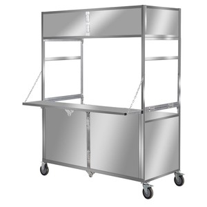 Carrello Pieghevole in Acciaio Inox con Espositore Luminoso 220V, Nuovo, per Ristorazione Mobile e Mercato Notturno - Product Image 1