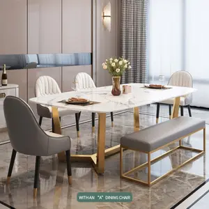 Groothandel Eetkamer Meubels Sets Eettafel Set 6 Zits Marmeren Top Eettafel Met Stoel Huismeubilair Minimalistisch