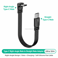 Kabel Ekstensi Datar Sudut 90 Derajat USB C Male Female, Transmisi Data 480Mbps, Pengisian Cepat 65W Kanan/Kiri/Kanan Atas/Kanan Bawah