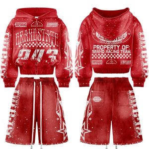 Modern Casual Wear Custom Labels and Bulk Manufacturing Service Men's Two Piece Hoodie and Shorts <b>Set</b> For Sale In Low Price - Product Image 5