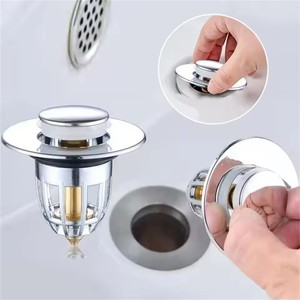 Universal Rebound Drain Plug Filter Basin <b>Pop</b>-up Chrome Sink Filter with Hair Catcher Bathroom Sink Drain Stopper Easy <b>Push</b> Type - Product Image 3