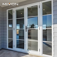 Porte française double extérieure en aluminium blanc avec vitre latérale, porte battante moderne en verre pour balcon