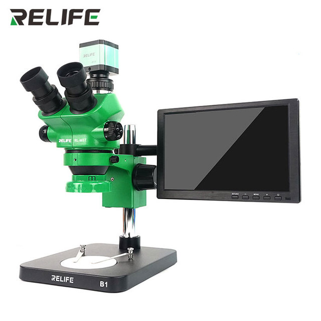 Relife RL-M5T-B1 Professional Trinocular HD Stereo Microscope Higher Magnification for Electronic Repair Refurbished
