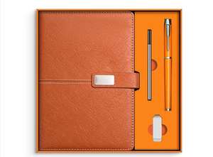 Coffret cadeau de carnet de notes de bureau A5 avec reliure thermique, couverture en cuir rigide, 100 feuilles et impression de logo - Product Image 3