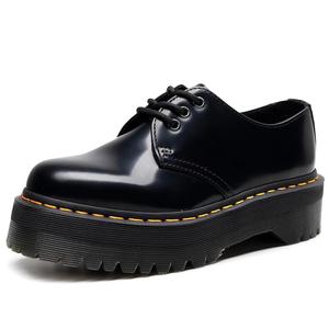 Botines de Cuero de Suela Gruesa y Corte Bajo, Estilo Británico, Casuales, Versátiles, con Aumento de Altura, Punta Redonda, con Cordones, Antideslizantes - Product Image 1