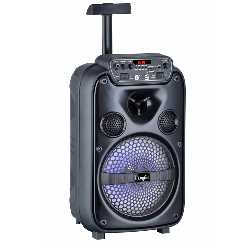 Vendita diretta in fabbrica campione gratuito mini altoparlante portatile da 8 pollici con denti blu sistema audio home theater altoparlanti wireless per karaoke